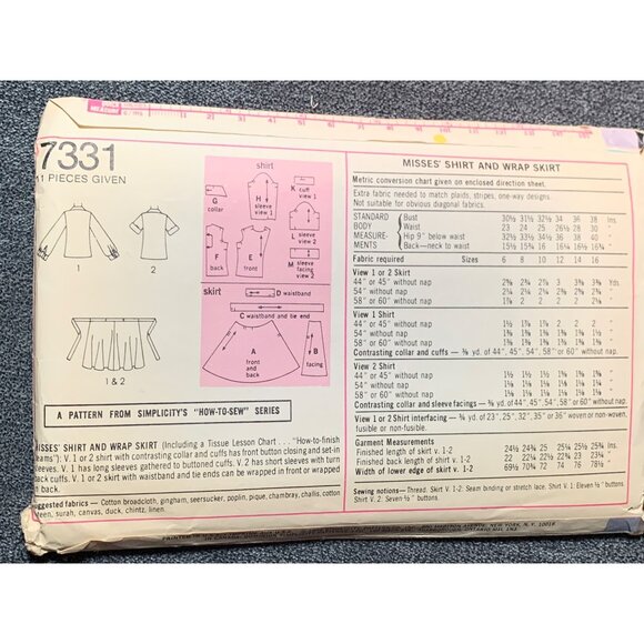 Simplicity Misses Skirt Shirt Sewing Pattern sz 10 7331 - Picture 3 of 3